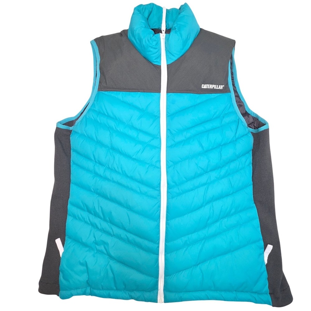 Caterpillar CAT Womens Workwear Puffer Vest Turquoise Grey Full Zip XL 0961